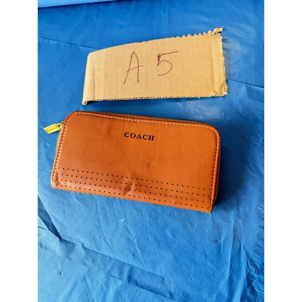 Coach Orange Zip Around Wallet Leather Organizer